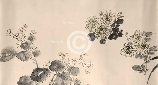 Flowering plants of the four seasons, 1842. Creator: Oda Kaisen.
