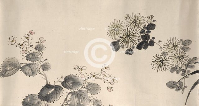 Flowering plants of the four seasons, 1842. Creator: Oda Kaisen.