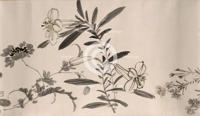 Flowering plants of the four seasons, 1842. Creator: Oda Kaisen.