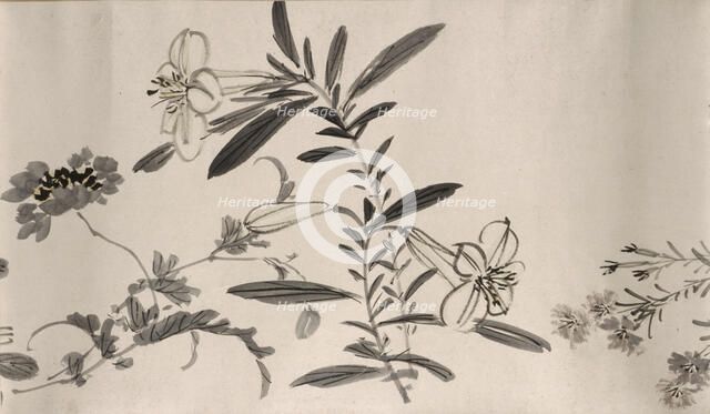 Flowering plants of the four seasons, 1842. Creator: Oda Kaisen.