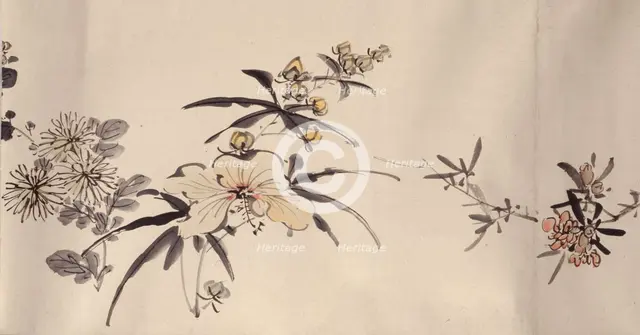Flowering plants of the four seasons, 1842. Creator: Oda Kaisen.