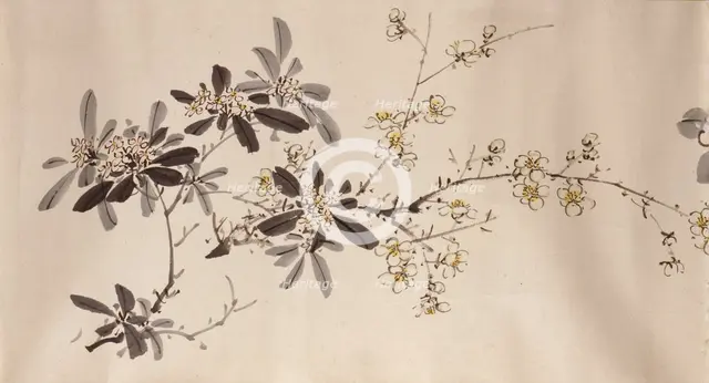 Flowering plants of the four seasons, 1842. Creator: Oda Kaisen.