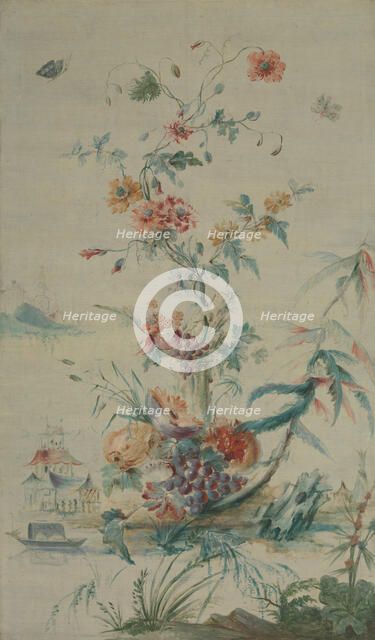 Flowers and Chinoiserie, 18th century. Creator: French Painter , late 18th century .