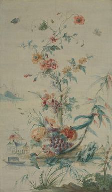 Flowers and Chinoiserie, 18th century. Creator: French Painter , late 18th century