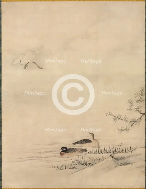 Flowers and Birds in a Spring Landscape, 1500s. Creator: Kano Motonobu (Japanese, c. 1476-1559), attributed to.