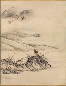 Flowers and Birds in a Spring Landscape, 1500s. Creator: Kano Motonobu (Japanese, c. 1476-1559), attributed to