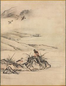 Flowers and Birds in a Spring Landscape, 1500s. Creator: Kano Motonobu (Japanese, c. 1476-1559), attributed to