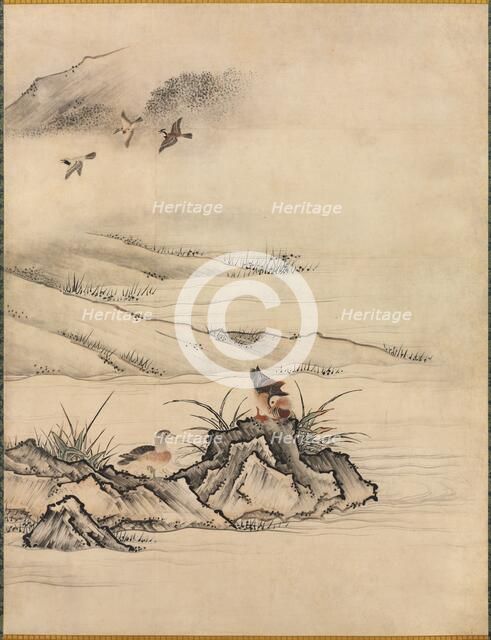 Flowers and Birds in a Spring Landscape, 1500s. Creator: Kano Motonobu (Japanese, c. 1476-1559), attributed to.