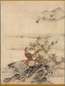 Flowers and Birds in a Spring Landscape, 1500s. Creator: Kano Motonobu (Japanese, c. 1476-1559), attributed to