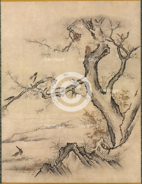 Flowers and Birds in a Spring Landscape, 1500s. Creator: Kano Motonobu (Japanese, c. 1476-1559), attributed to.