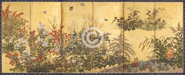 Flowers and Butterflies, 1730-1770. Creator: School of Tawaraya Sôtatsu.