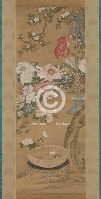 Flowers and Goldfish, 18th century. Creator: So Shizan.