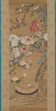 Flowers and Goldfish, 18th century. Creator: So Shizan
