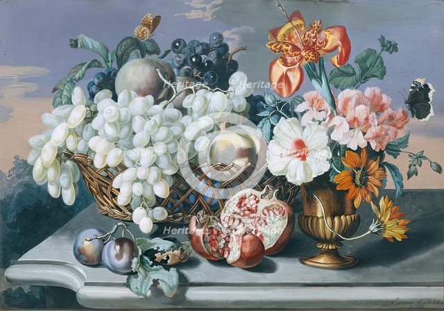 Flowers and fruits, 1843. Creator: Eduard Hirschler.