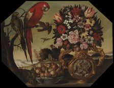 Flowers and parrots, c1700. Creator: Unknown