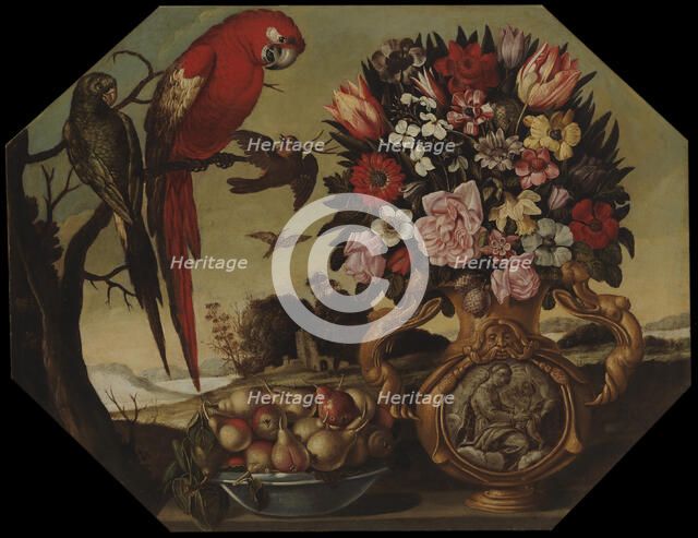 Flowers and parrots, c1700. Creator: Unknown.