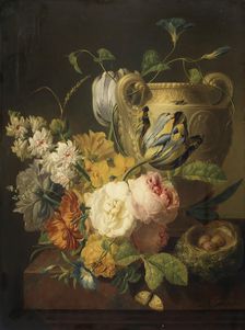 Flowers by a Stone Vase, 1786. Creator: Peter Faes