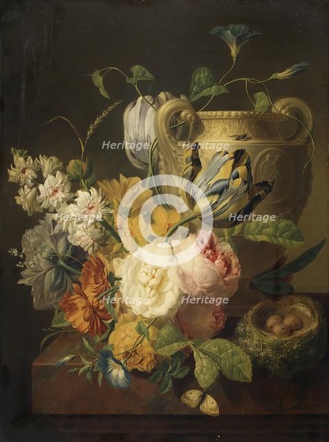 Flowers by a Stone Vase, 1786. Creator: Peter Faes.