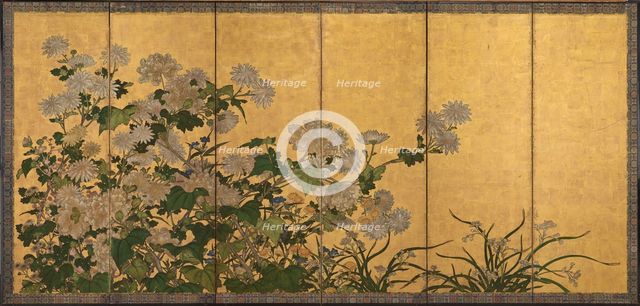 Flowers: chrysanthemums, peonies, etc, Edo period, 18th-19th century. Creator: Unknown.