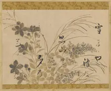 Flowers, grasses, and a poem, Edo period, 1615-1637. Creator: Hon'ami Kôetsu