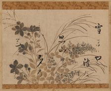 Flowers, grasses, and a poem, Edo period, 1615-1637. Creator: Hon'ami Kôetsu