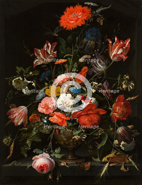 Flowers in a Metal Vase, 1670. Creator: Abraham Mignon.