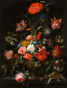 Flowers in a Metal Vase, 1670. Creator: Abraham Mignon