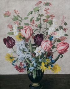Flowers in a Black Vase, c1940. Creator: Evelyn Ince