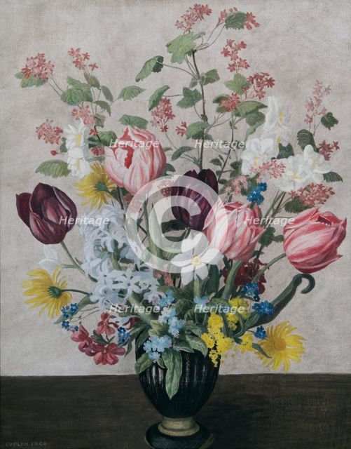 Flowers in a Black Vase, c1940. Creator: Evelyn Ince.