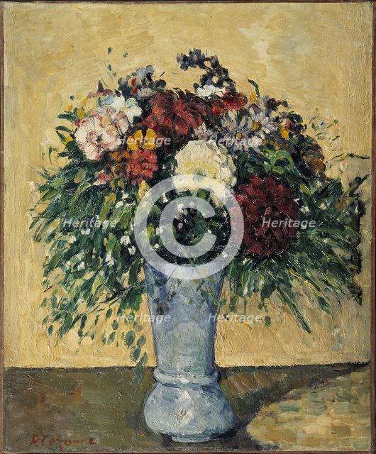 Flowers in a blue vase, 1874. Creator: Paul Cezanne.