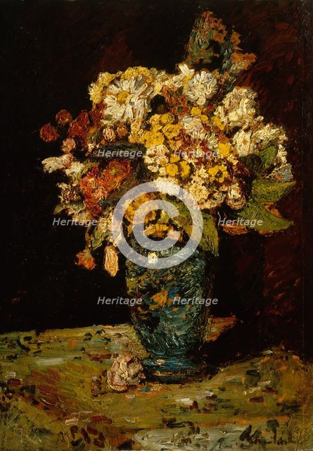 Flowers in a Blue Vase, 1879-1883. Creator: Adolphe Monticelli.