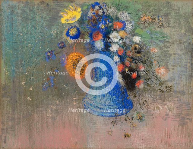 Flowers in a Blue Vase, c1904. Creator: Redon, Odilon (1840-1916).