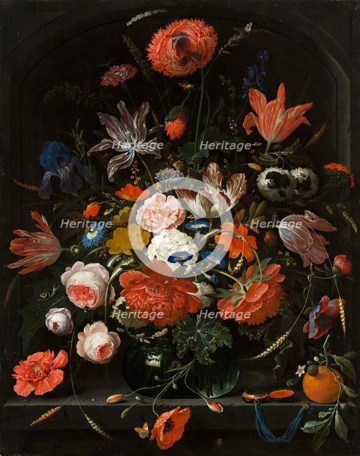 Flowers in a Glass Vase, 1670. Creator: Abraham Mignon.