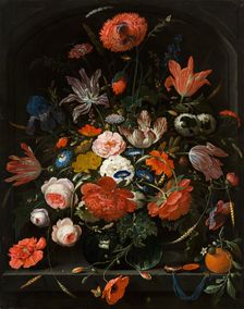 Flowers in a Glass Vase, 1670. Creator: Abraham Mignon