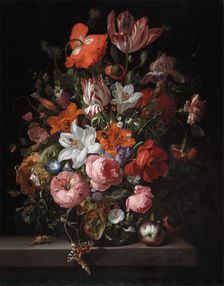 Flowers in a Glass Vase, 1704. Creator: Rachel Ruysch