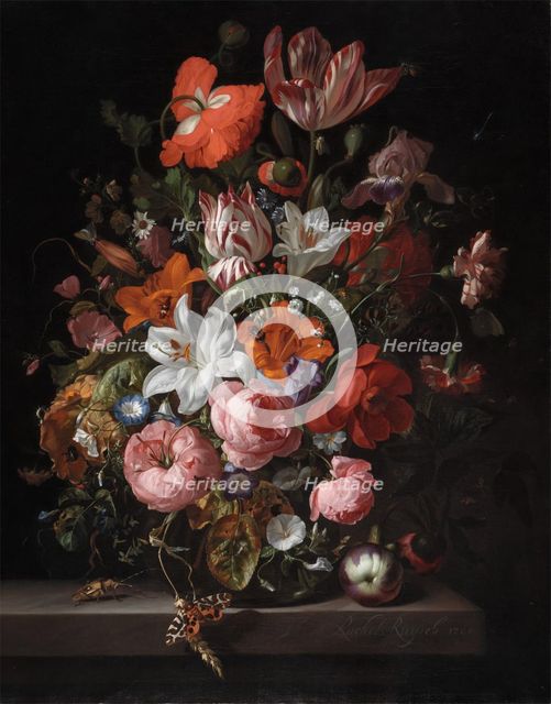 Flowers in a Glass Vase, 1704. Creator: Rachel Ruysch.