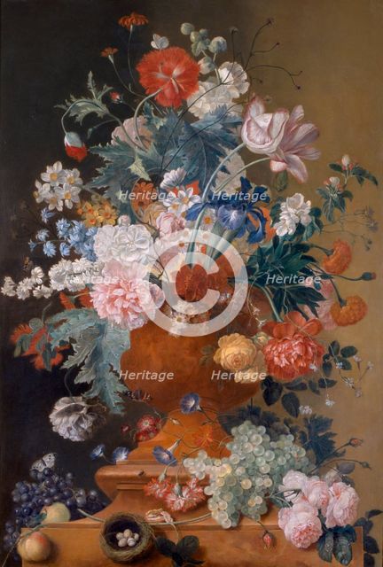 'Flowers in a Terracotta Vase', 18th century. Artist: Unknown.