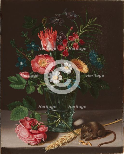 Flowers in a vase with a nibbling mouse. Creator: Peeters, Clara (1594-1658).