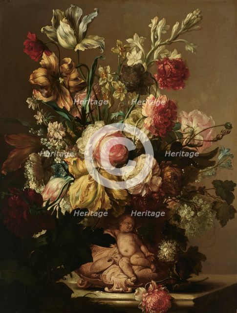 Flowers in a Vase with a Putto, 17th century. Creator: Isabella Peeters.