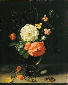 Flowers in a vase with grasshopper and frog. Creator: Peeters, Clara (1594-1658)