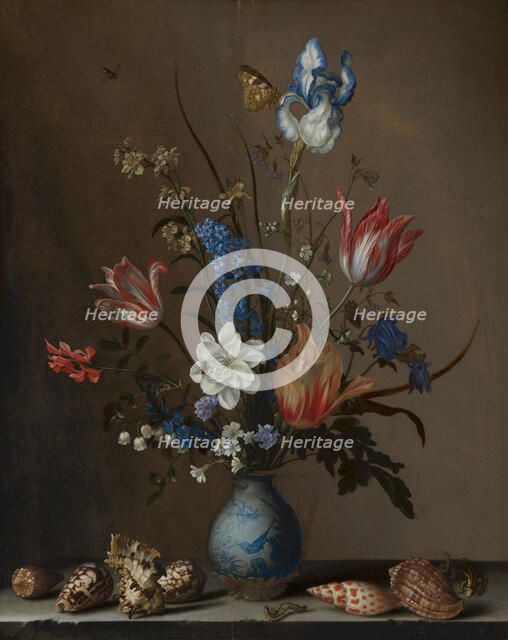 Flowers in a Wan-Li Vase, with Shells, c1620-1650. Creator: Balthasar van der Ast.