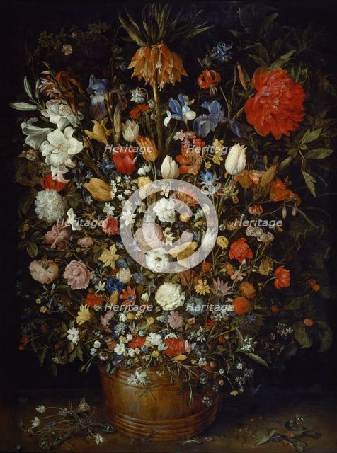 Flowers in a Wooden Vessel, ca 1606. Artist: Brueghel, Jan, the Elder (1568-1625)