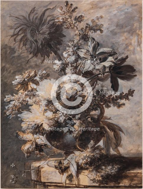 Flowers in an Urn on a Plinth, 1730s. Creator: Jan van Huysum.
