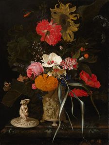 Flowers in an Ornamental Vase, c1670-1675. Creator: Maria van Oosterwijck