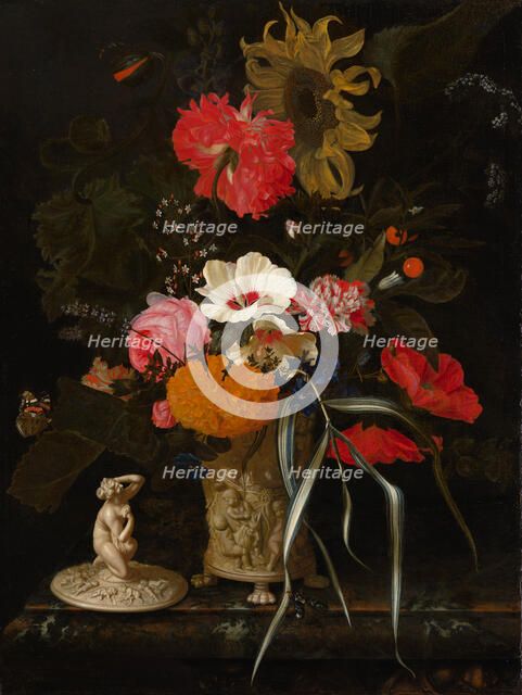 Flowers in an Ornamental Vase, c1670-1675. Creator: Maria van Oosterwijck.