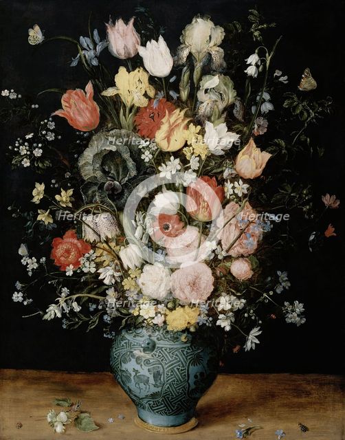 Flowers in blue vase, ca 1608. Creator: Brueghel, Jan, the Elder (1568-1625).