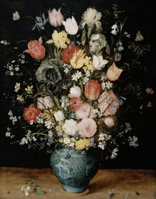 Flowers in blue vase, ca 1608. Creator: Brueghel, Jan, the Elder (1568-1625)