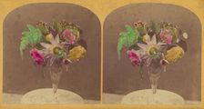 Flowers in clear glass vase, about 1870-1880. Creator: Unknown