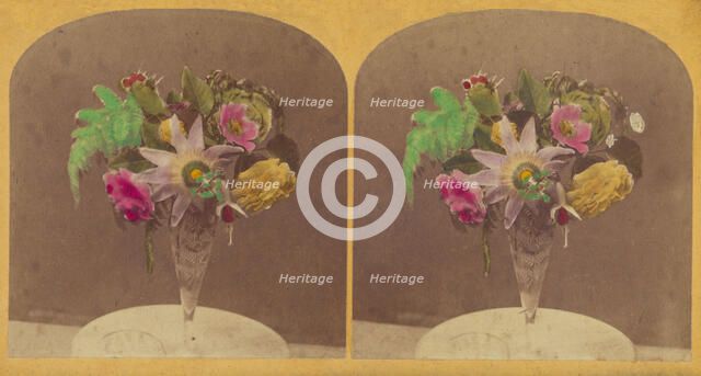 Flowers in clear glass vase, about 1870-1880. Creator: Unknown.