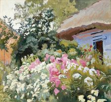 Flowers in Front of the Cottage, between 1903-1907. Creator: Stanislaus Kamocki